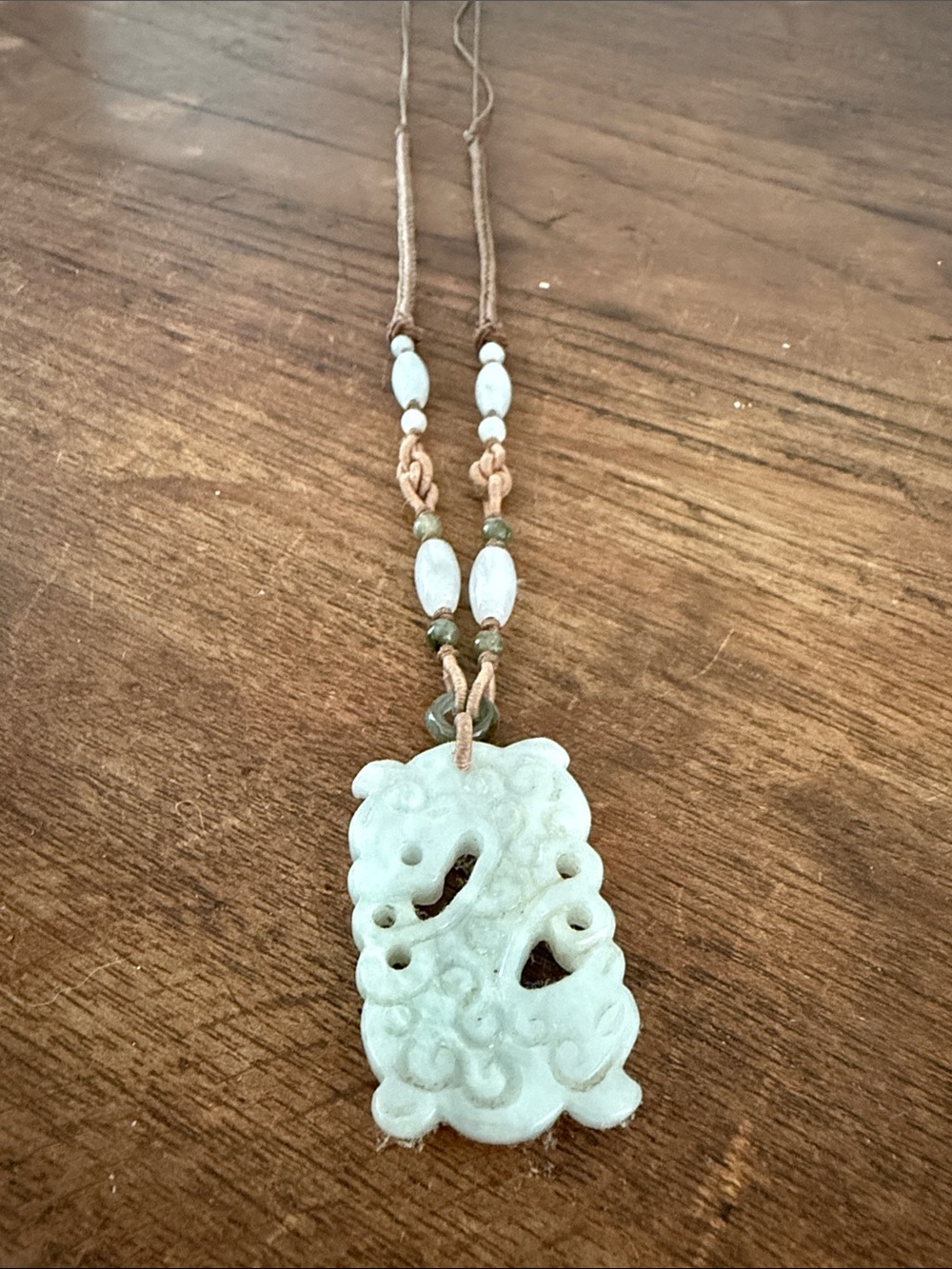 Handcrafted White Jade Pendant Necklace with Beaded Cord